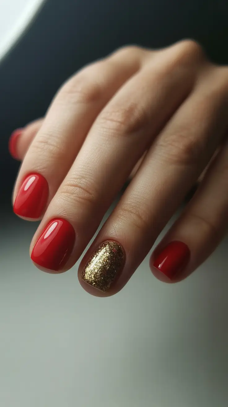 Red Nail Trends for Christmas 2025 Gold Accent Magic