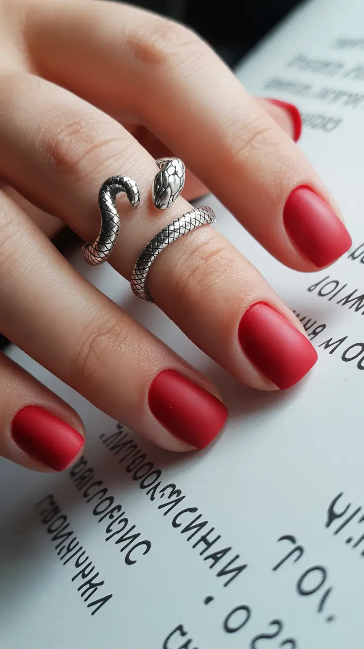 Red Nail Trends for Christmas 2025 Matte Velvet Red
