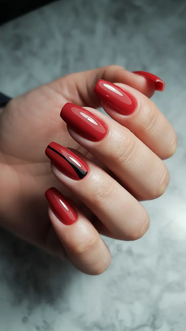 Red Nail Trends for Christmas 2025 Red with a Touch of Black Elegance