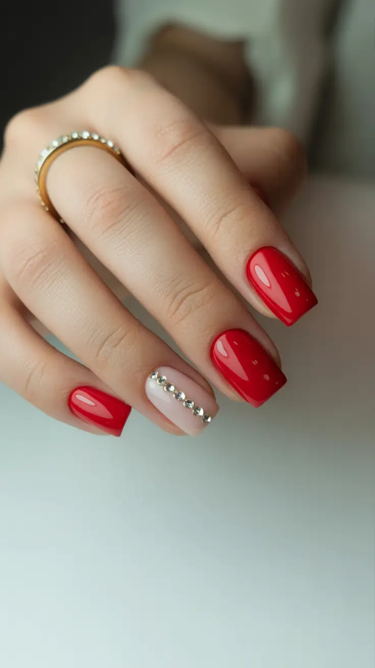 Red Nail Trends for Christmas 2025 Crystal Line Accent