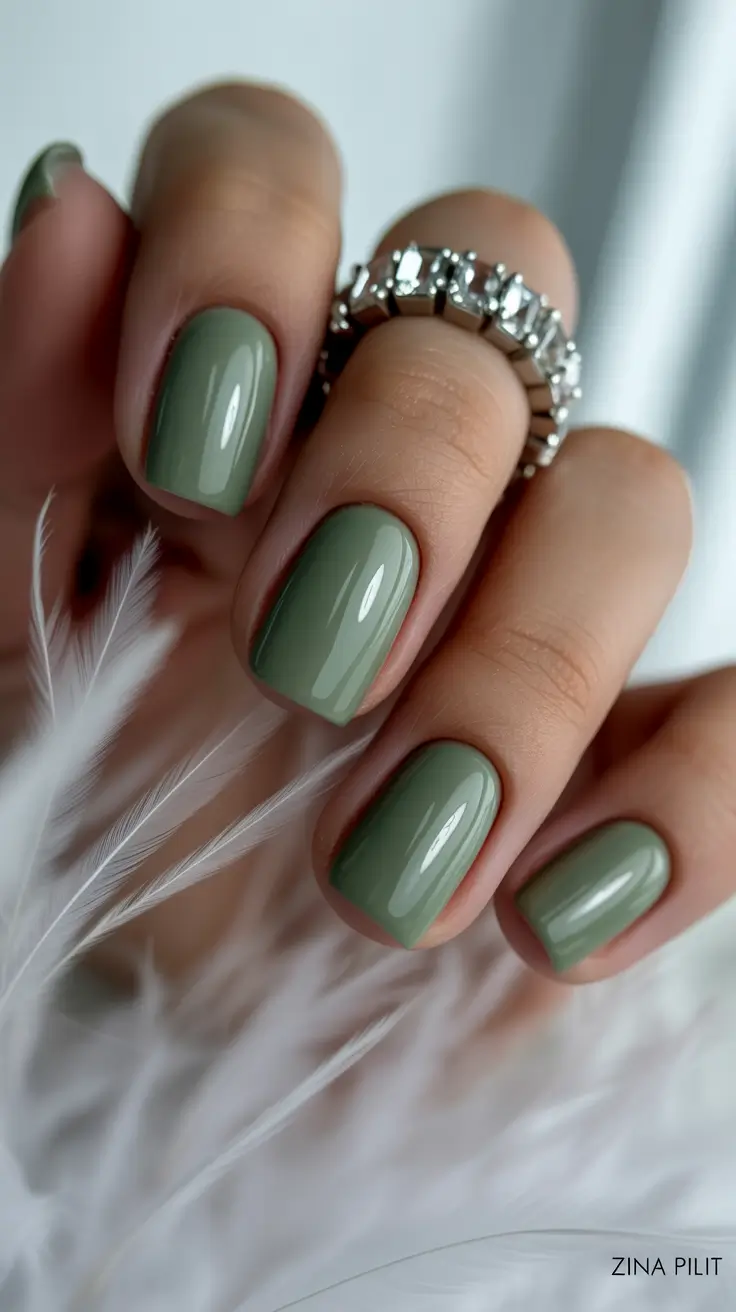 Short Gel Nails - Winter Color and Design 2025 / 2026 Sage Serenity