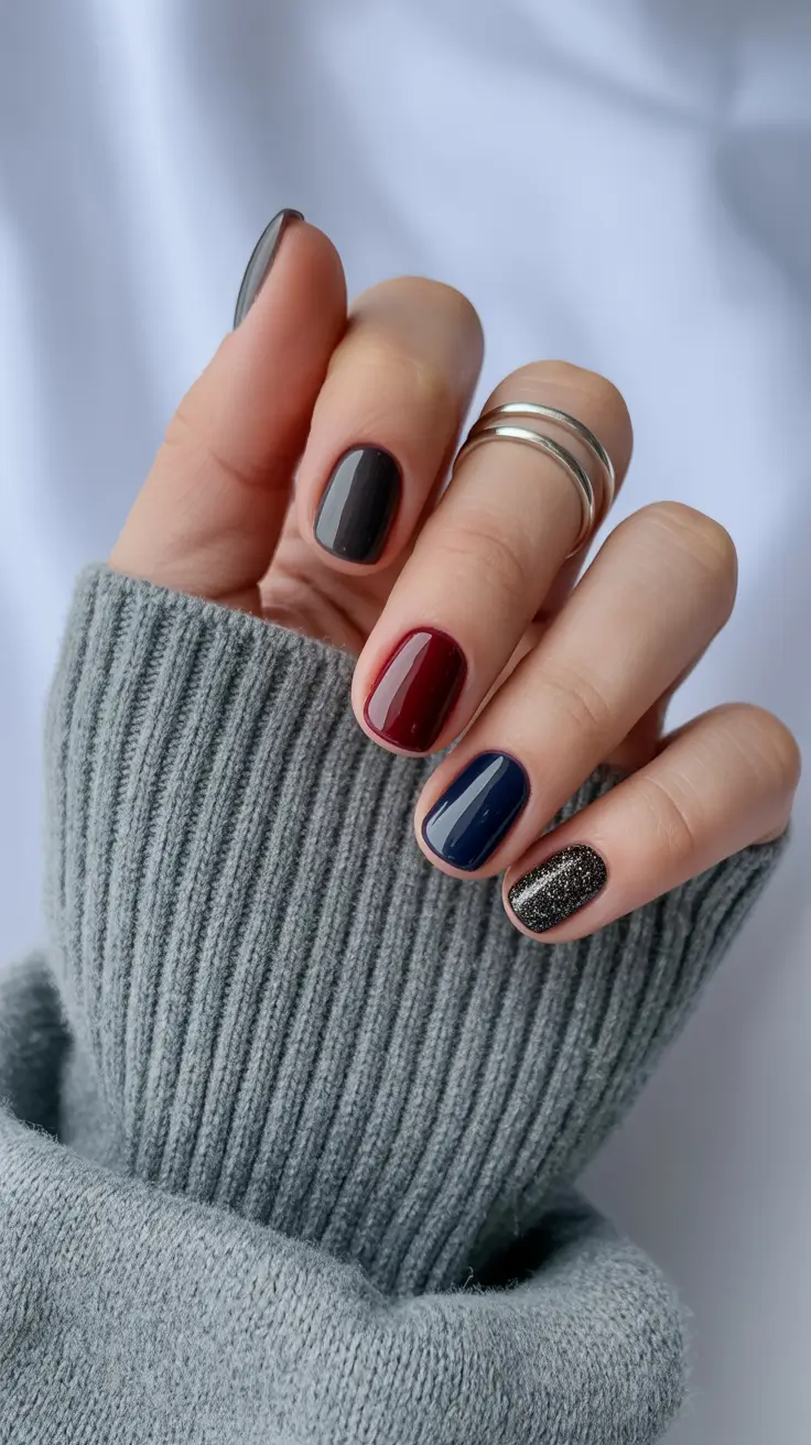 Short Gel Nails - Winter Color and Design 2025 / 2026 Moody Multi-Tone Magic