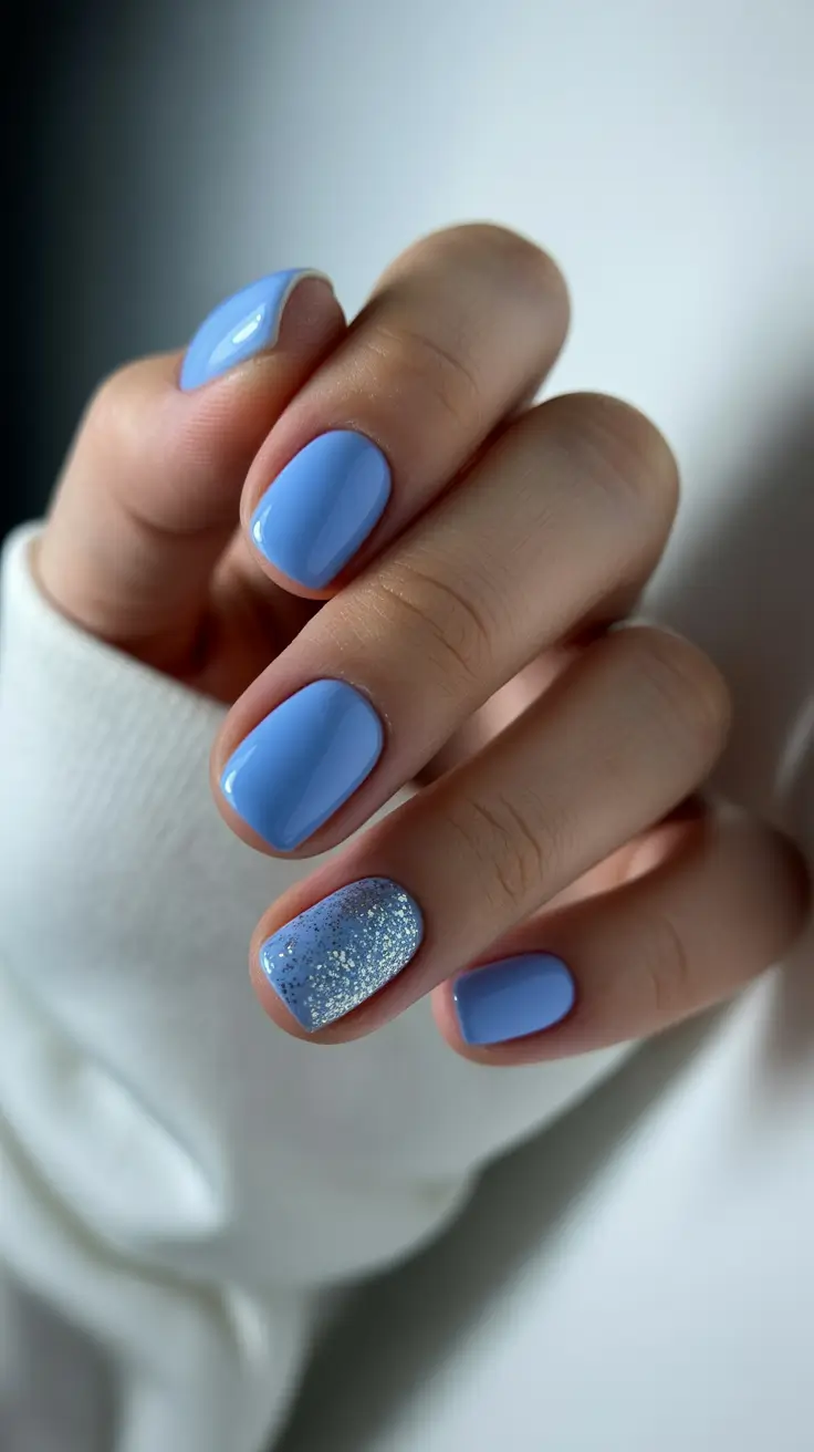 Short Gel Nails - Winter Color and Design 2025 / 2026 Blue Sparkle Chill