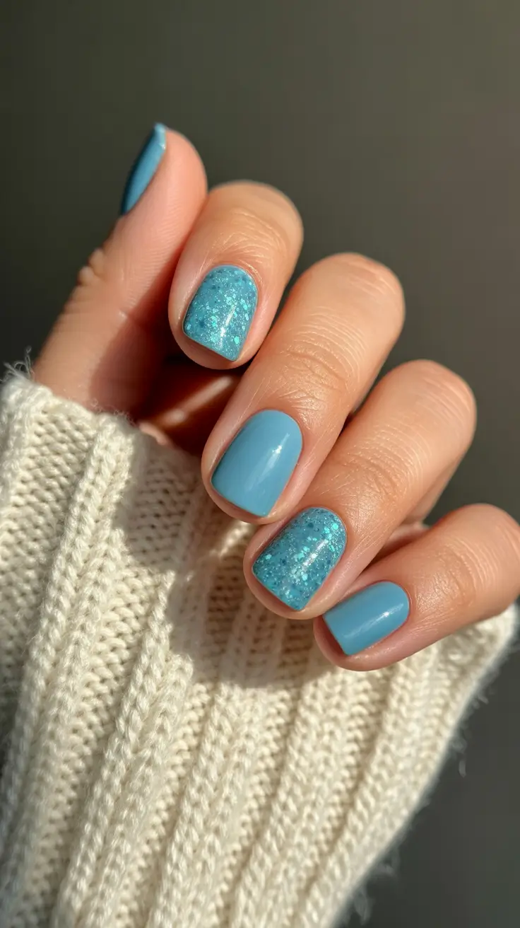 Short Gel Nails - Winter Color and Design 2025 / 2026 Glacier Blue Glow