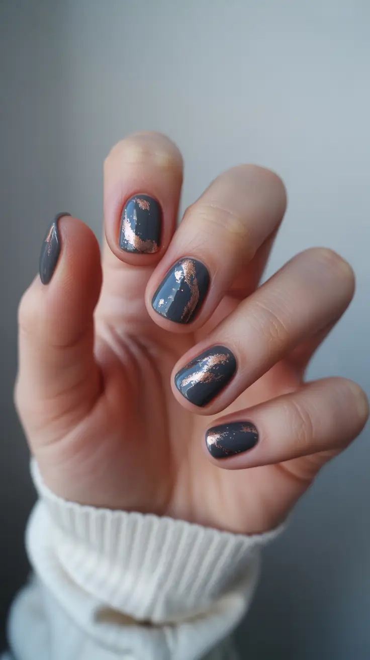 Short Gel Nails - Winter Color and Design 2025 / 2026 Copper Smoke Abstraction