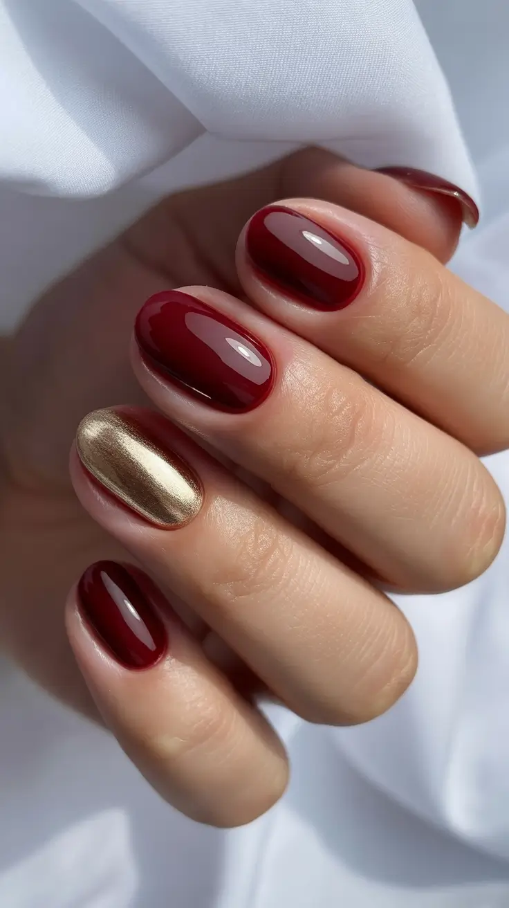 Short Gel Nails - Winter Color and Design 2025 / 2026 Gilded Wine Luxury