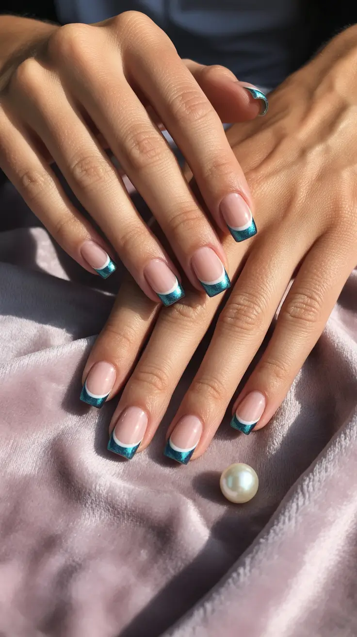 Simple Nail Trends Winter 2025-2026 Blue-Tipped French Twist