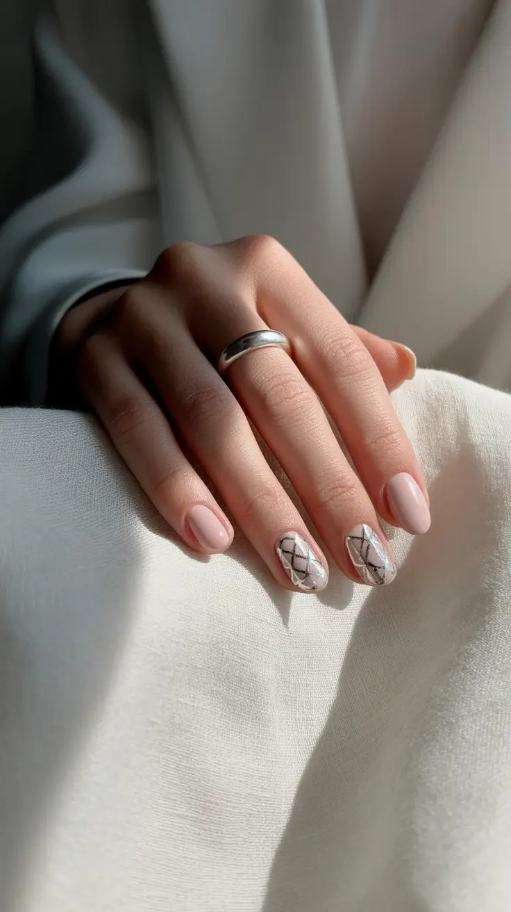Simple Nail Trends Winter 2025-2026 Soft Pink With Geometric Art