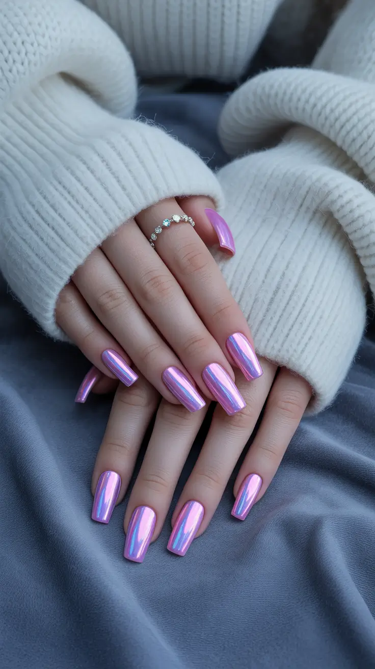 Simple Nail Trends Winter 2025-2026 Iridescent Pink Chrome