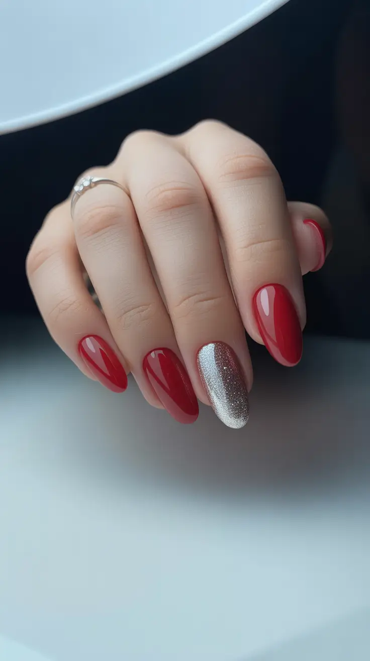 Simple Nail Trends Winter 2025-2026 Red Statement With Silver Accent