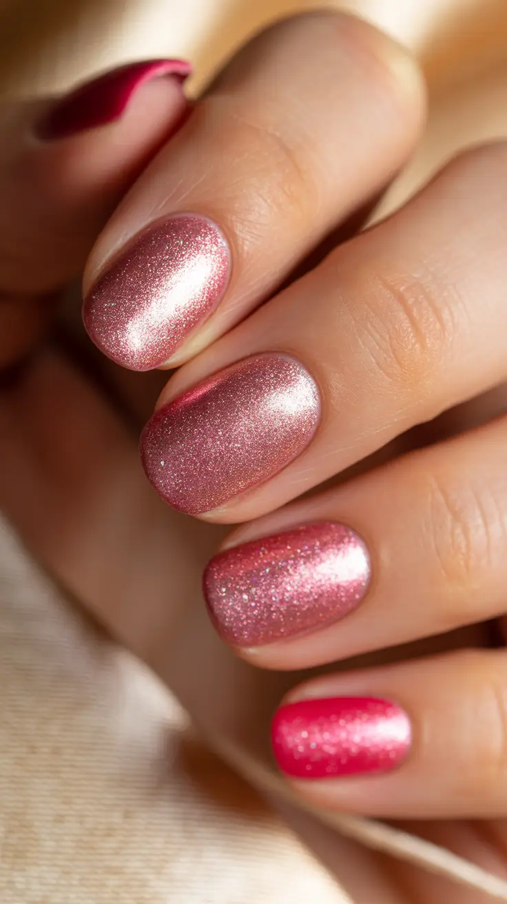 Simple Nail Trends Winter 2025-2026 Frosted Pink Sparkle
