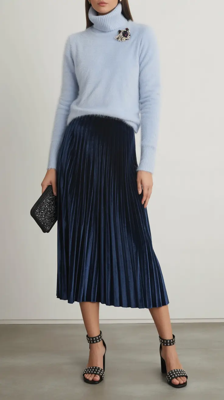 skirt outfits for women 2026 Velvet Elegance in Midnight Blue