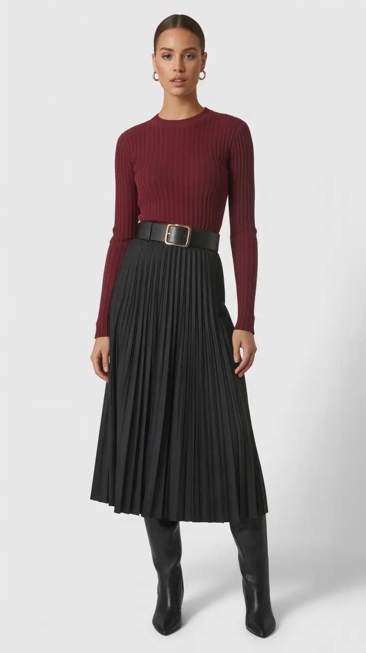 skirt outfits for women 2026 Burgundy Confidence
