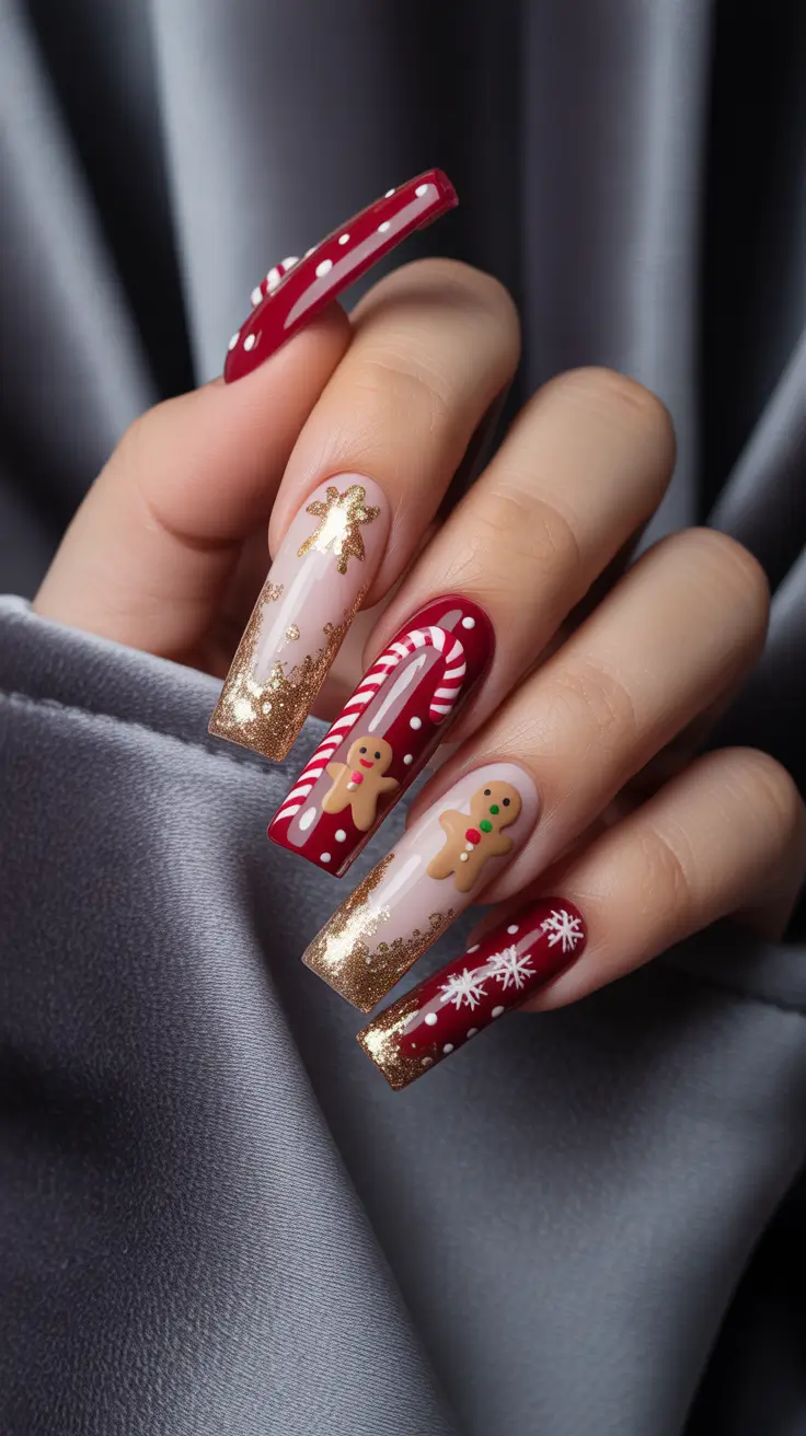Snowflake Nail Designs for Winter 2025-2026 Golden Gingerbread Fantasy