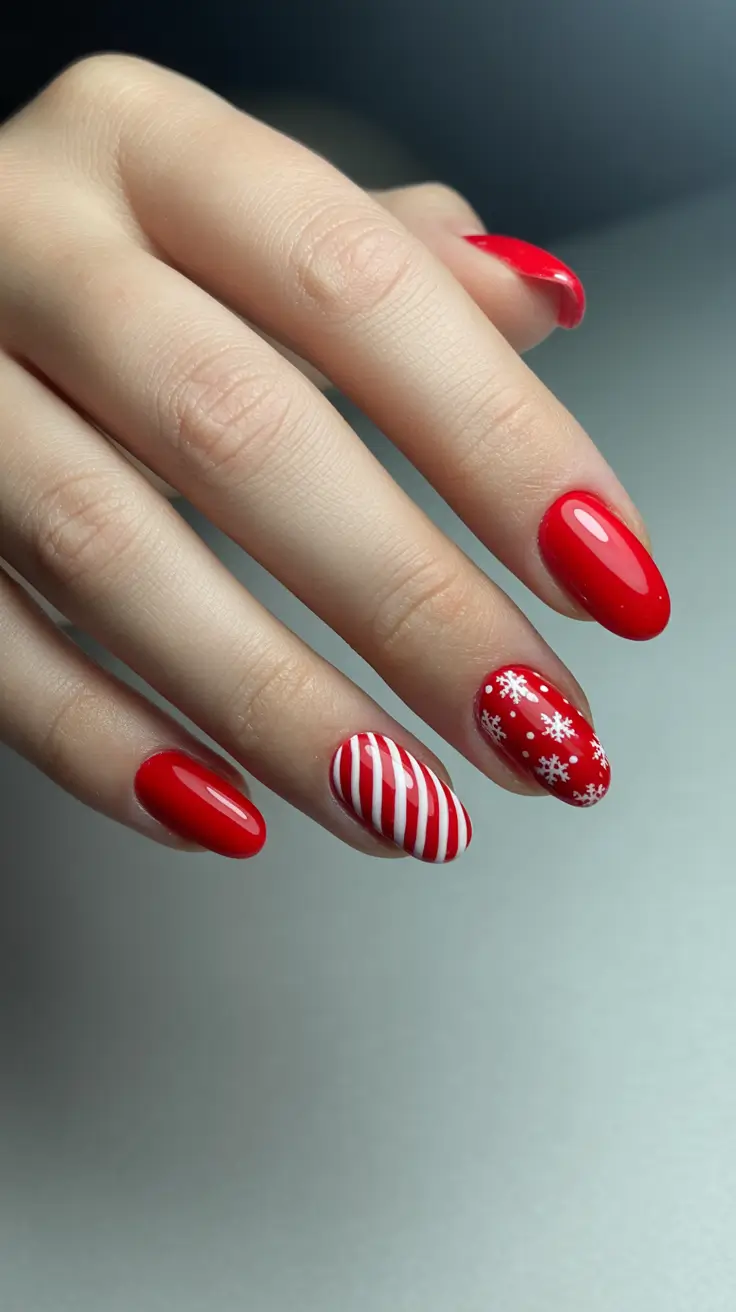 Snowflake Nail Designs for Winter 2025-2026 Peppermint Glow