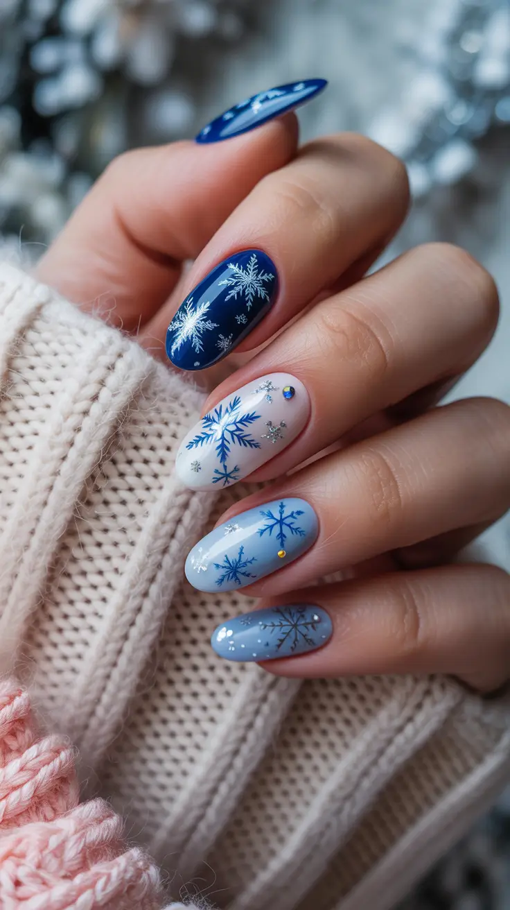 Snowflake Nail Designs for Winter 2025-2026 Icy Nordic Mix