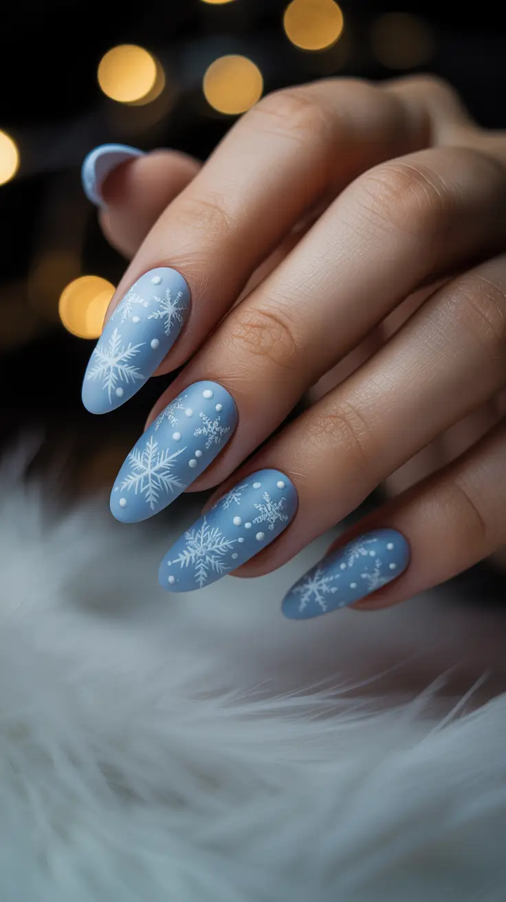 Snowflake Nail Designs for Winter 2025-2026 Matte Powder Blue Dream