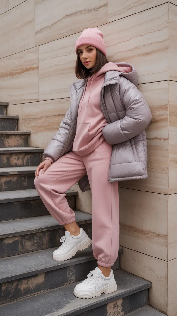 sweatpants outfits 2026 Powder Pink Confidence