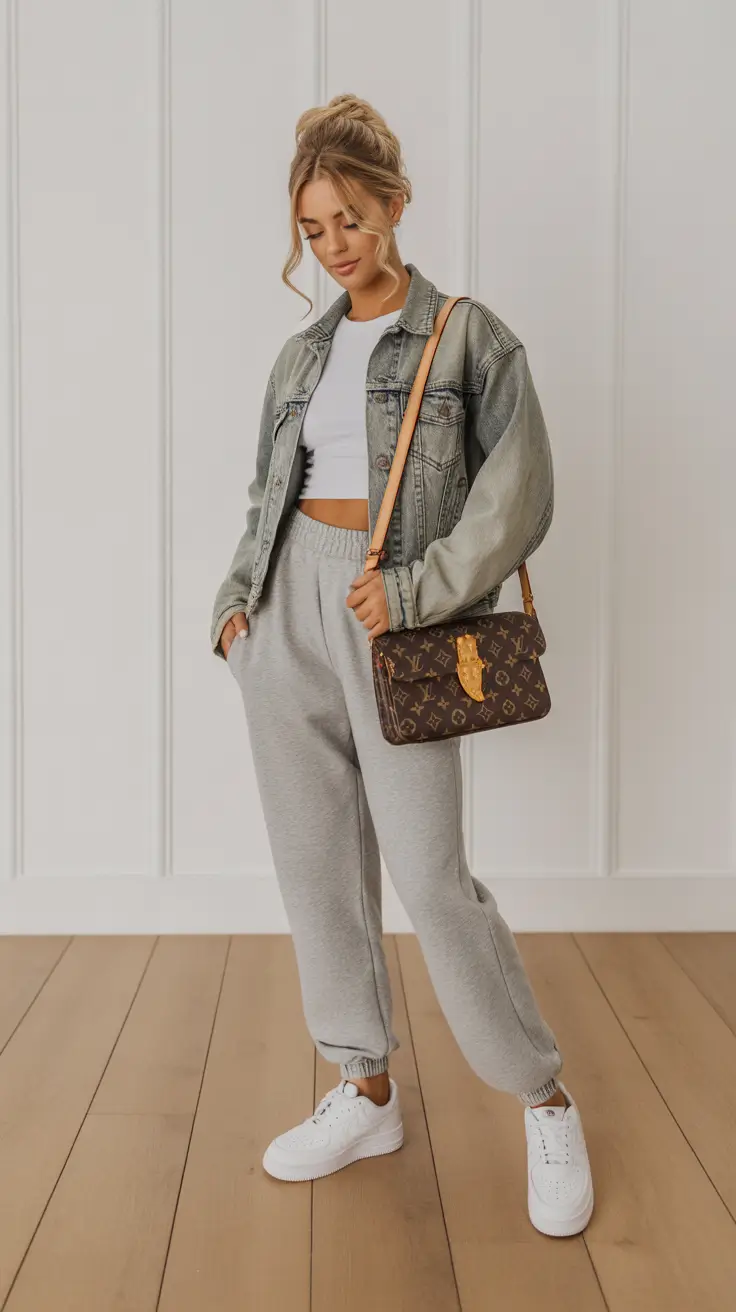 sweatpants outfits 2026 Denim Meets Luxe Comfort