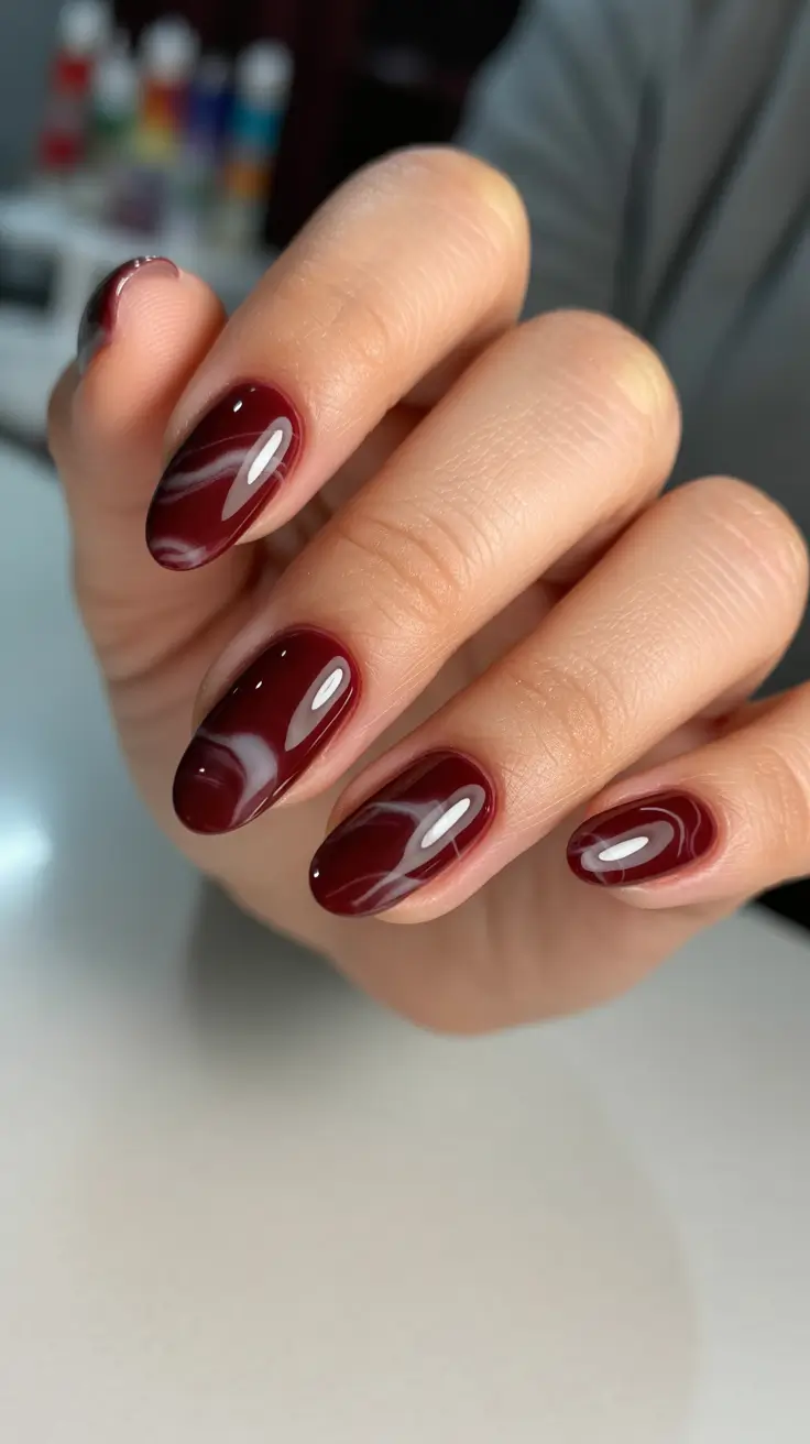 Trendy Acrylic Christmas Nails 2025 Berry Swirl Elegance