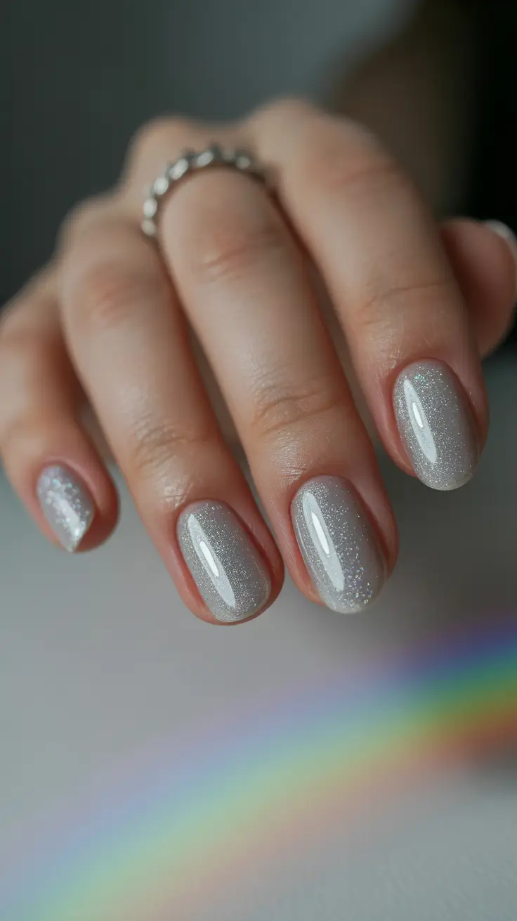 Trendy Acrylic Christmas Nails 2025 Frosted Silver Simplicity