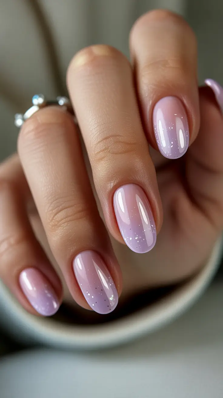 Trendy Acrylic Christmas Nails 2025 Soft Lilac Snowdust