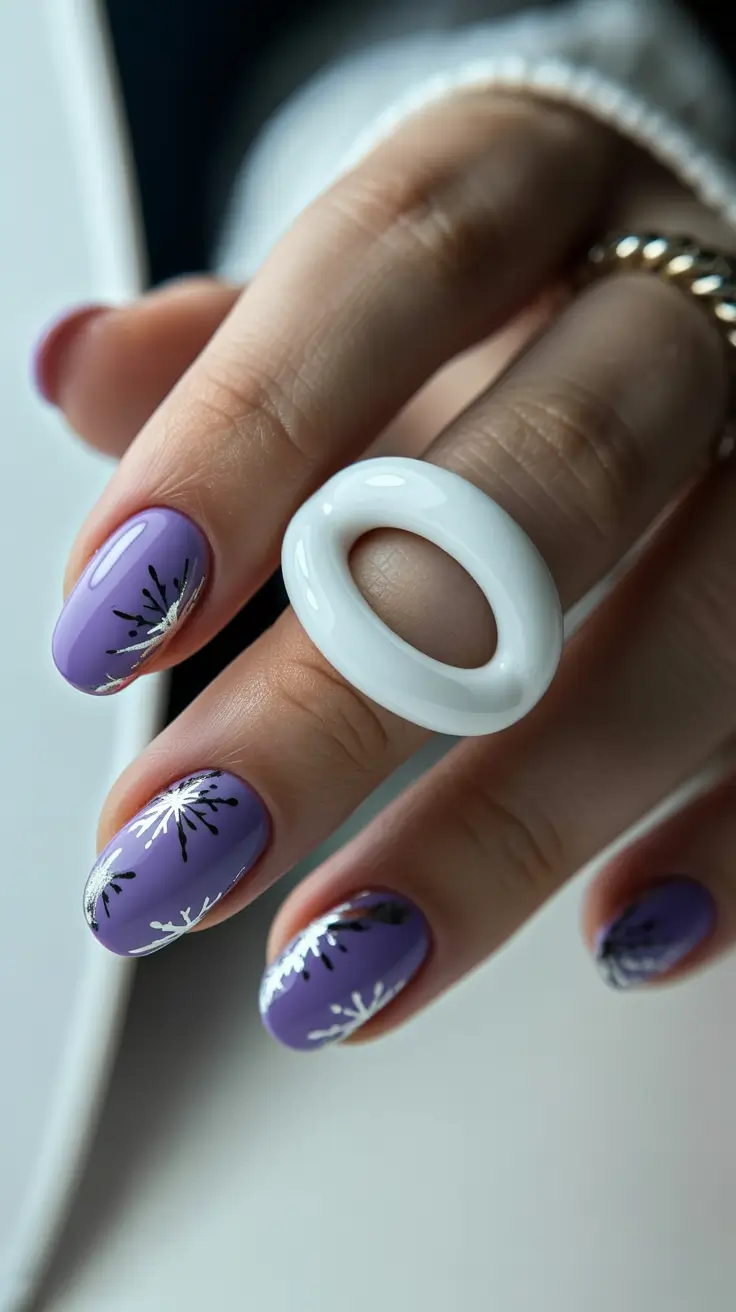 Trendy Acrylic Christmas Nails 2025 Lavender Spark Snowburst