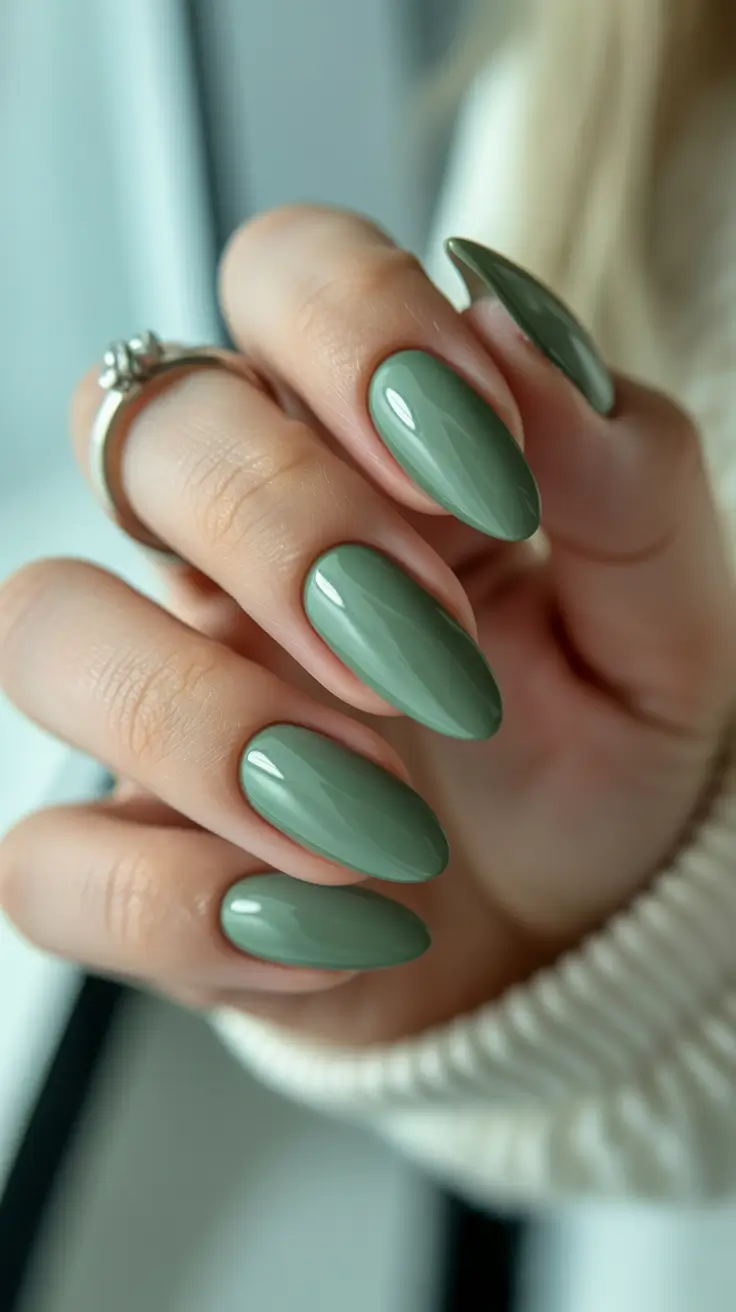 Trendy Acrylic Christmas Nails 2025 Sage Green Serenity