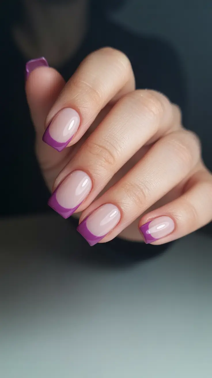 Trendy Acrylic Christmas Nails 2025 Violet French Twist