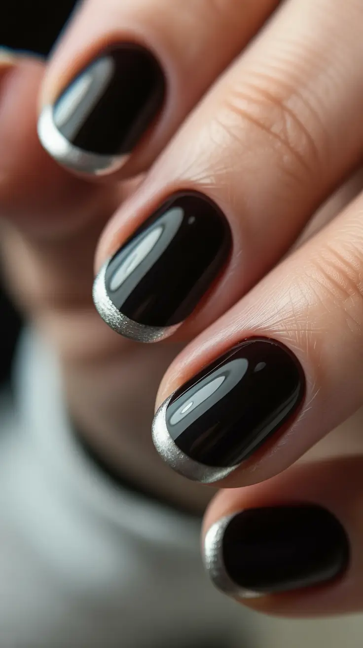 Trendy Black Nail Ideas for Christmas 2025 Silver Edge Minimalism