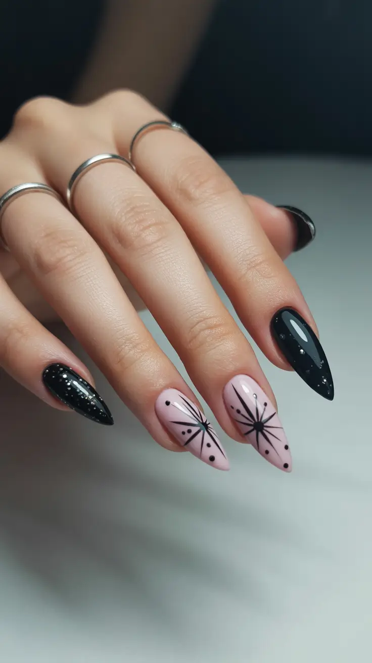 Trendy Black Nail Ideas for Christmas 2025 Starburst Elegance