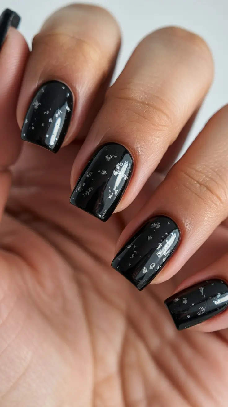 Trendy Black Nail Ideas for Christmas 2025 Snowfall Noir