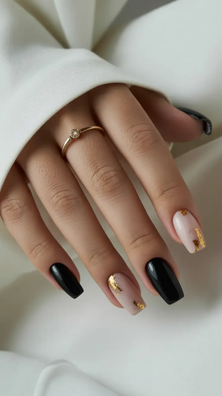 Trendy Black Nail Ideas for Christmas 2025 Golden Touch of Elegance