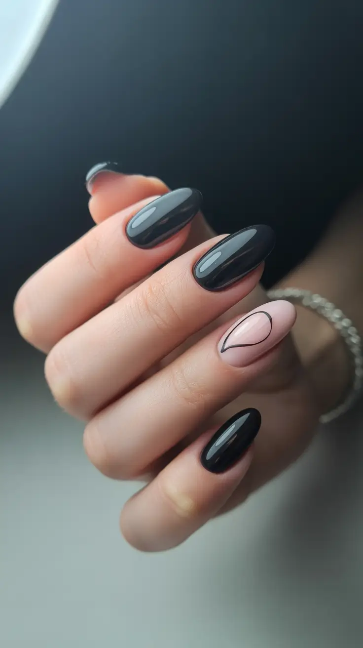 Trendy Black Nail Ideas for Christmas 2025 Midnight Petal Accent