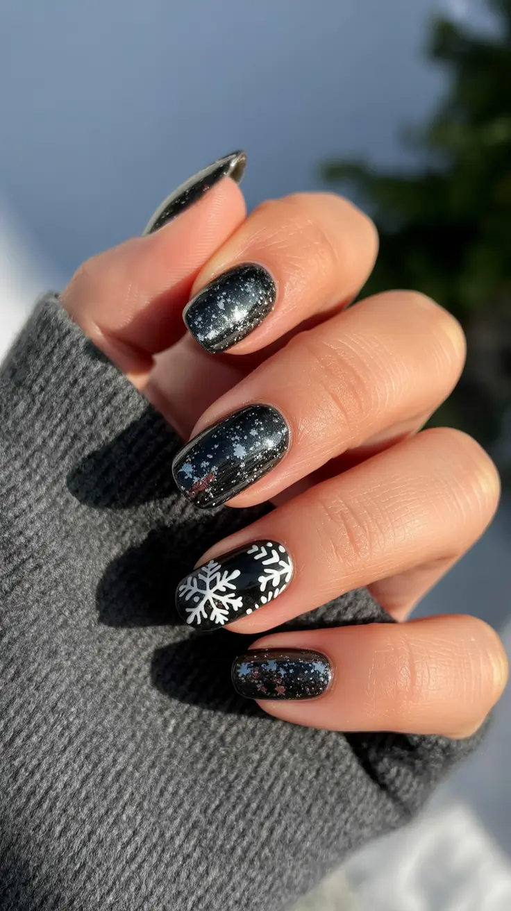 Trendy Black Nail Ideas for Christmas 2025 Starlit Frost
