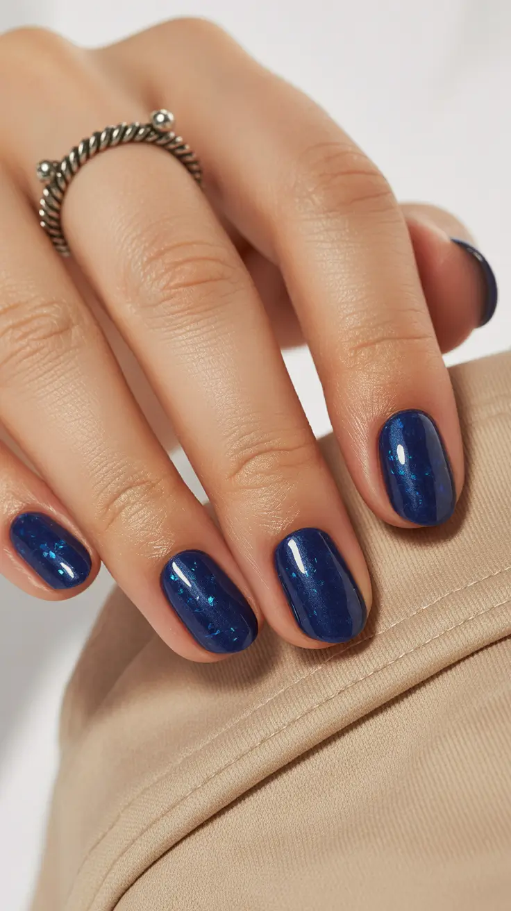Trendy Blue Winter Nail Looks 2025-2026 - Navy Sparkle Elegance