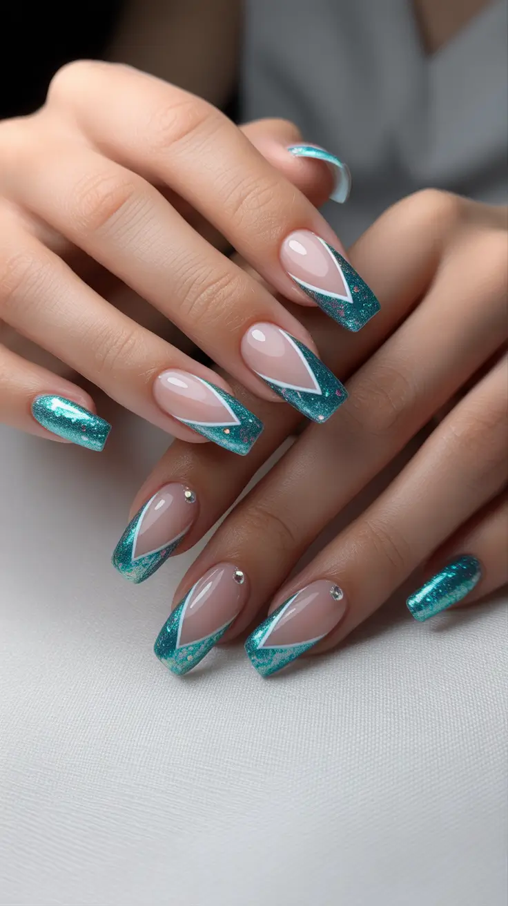 Trendy Blue Winter Nail Looks 2025-2026 - Glitter Frost French