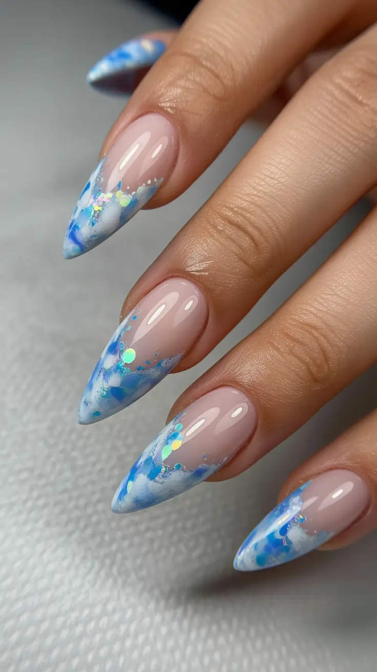 Trendy Blue Winter Nail Looks 2025-2026 - Frozen Marble Art