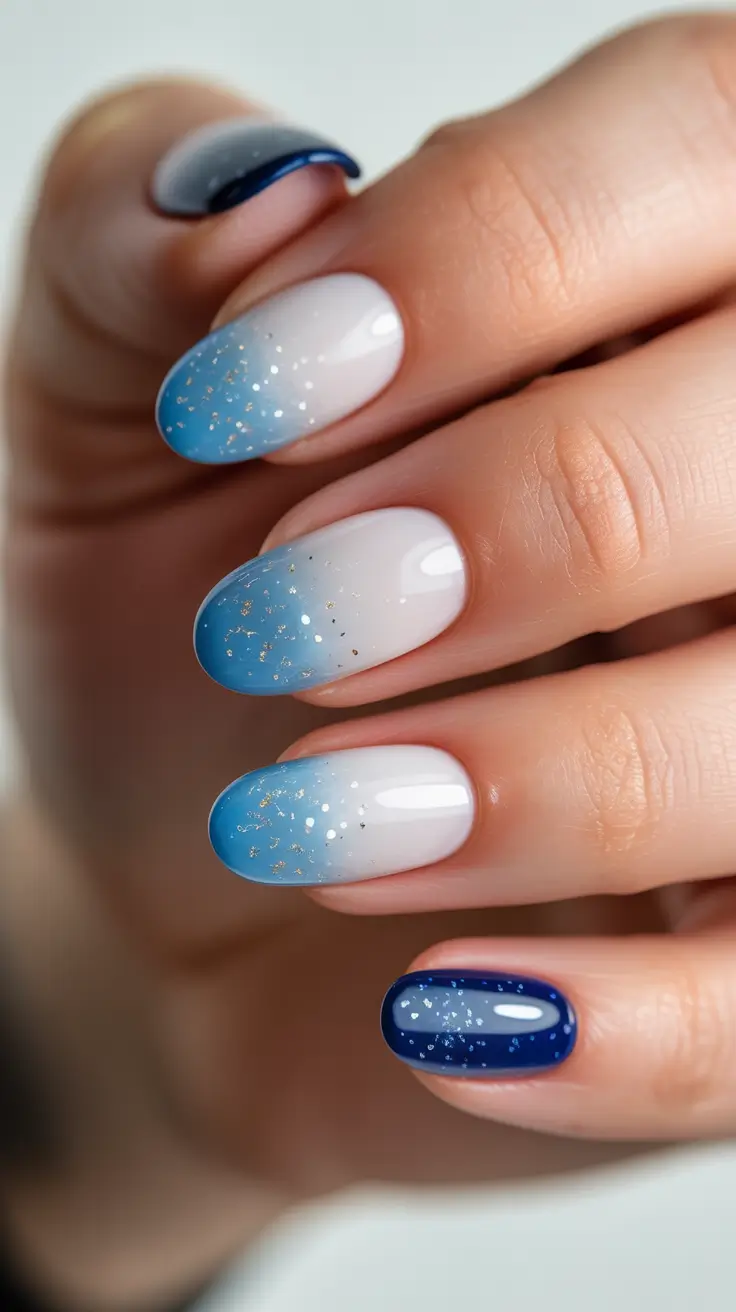 Trendy Blue Winter Nail Looks 2025-2026 - Frosted Ombre Fade