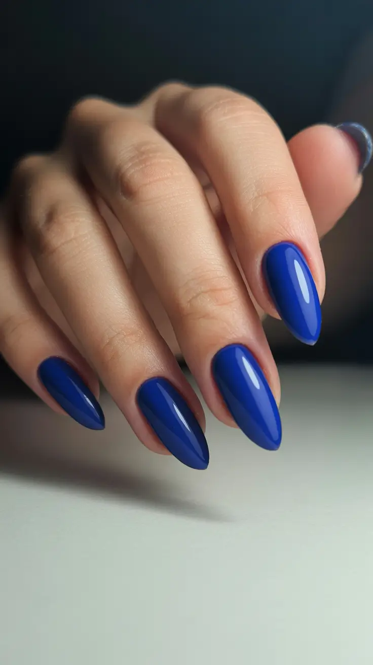 Trendy Blue Winter Nail Looks 2025-2026 - Classic Royal Almond