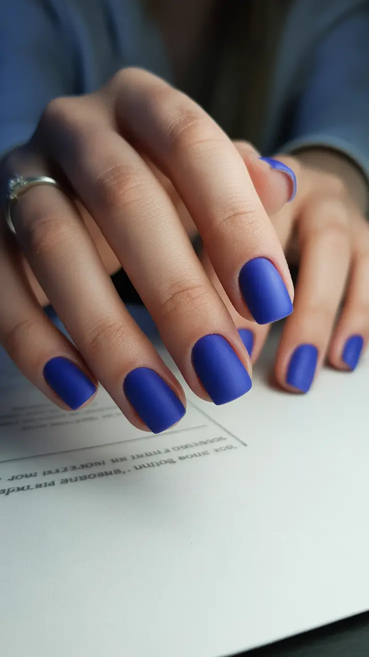 Trendy Blue Winter Nail Looks 2025-2026 - Matte Royal Simplicity