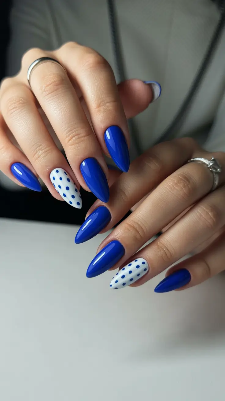 Trendy Blue Winter Nail Looks 2025-2026 - Royal Blue with Playful Dots