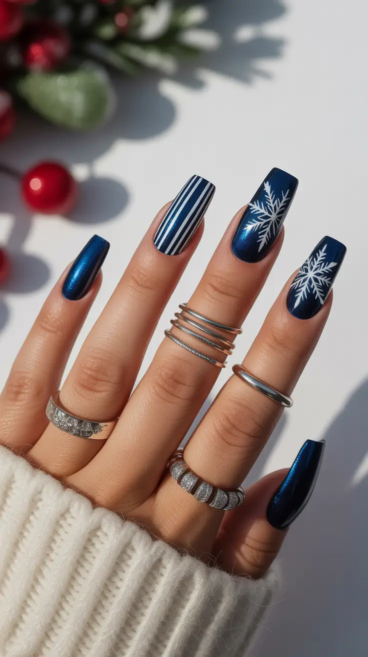 Trendy Blue Winter Nail Looks 2025-2026 - Snowflake Magic