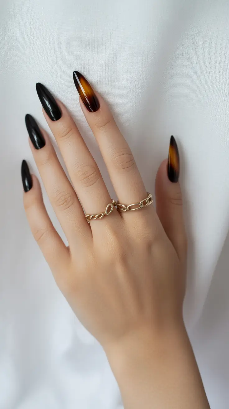 Trendy Dark Nails Winter 2025-2026 Tortoiseshell Almond Glam