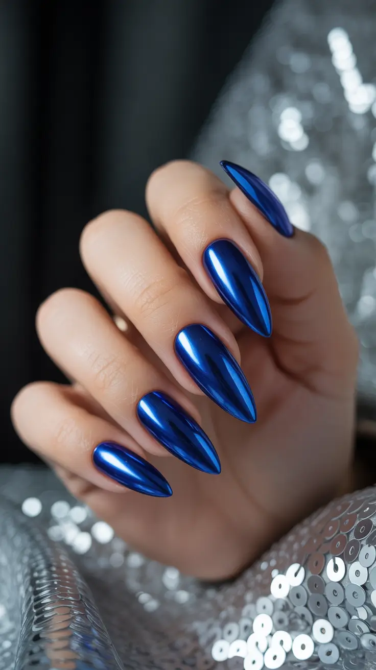 Trendy Dark Nails Winter 2025-2026 Metallic Blue Mirror Shine
