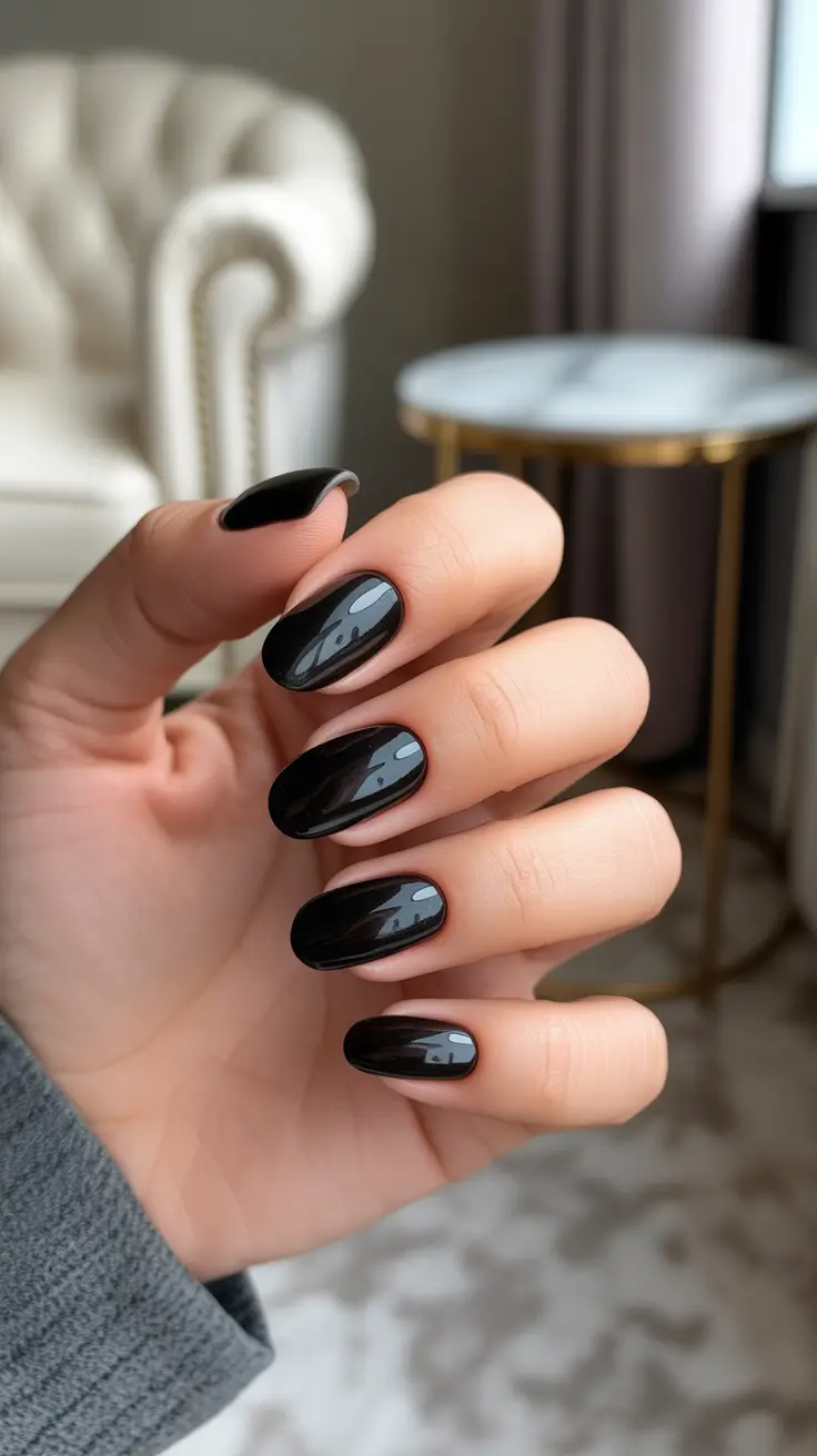 Trendy Dark Nails Winter 2025-2026 Classic Glossy Black Elegance