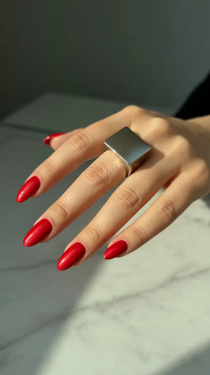 Trendy Red Nails Winter 2025-2026 Cherry Almond Simplicity
