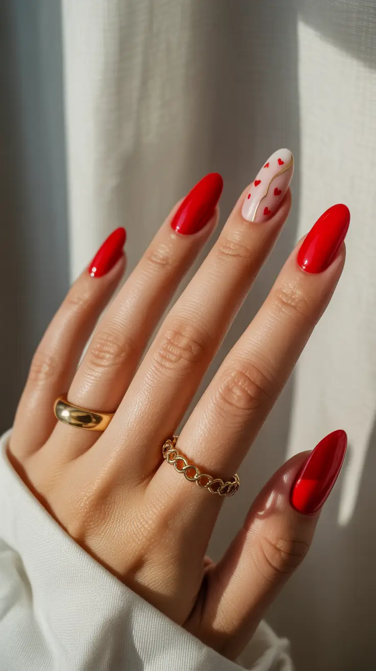 Trendy Red Nails Winter 2025-2026 Sweetheart Almonds