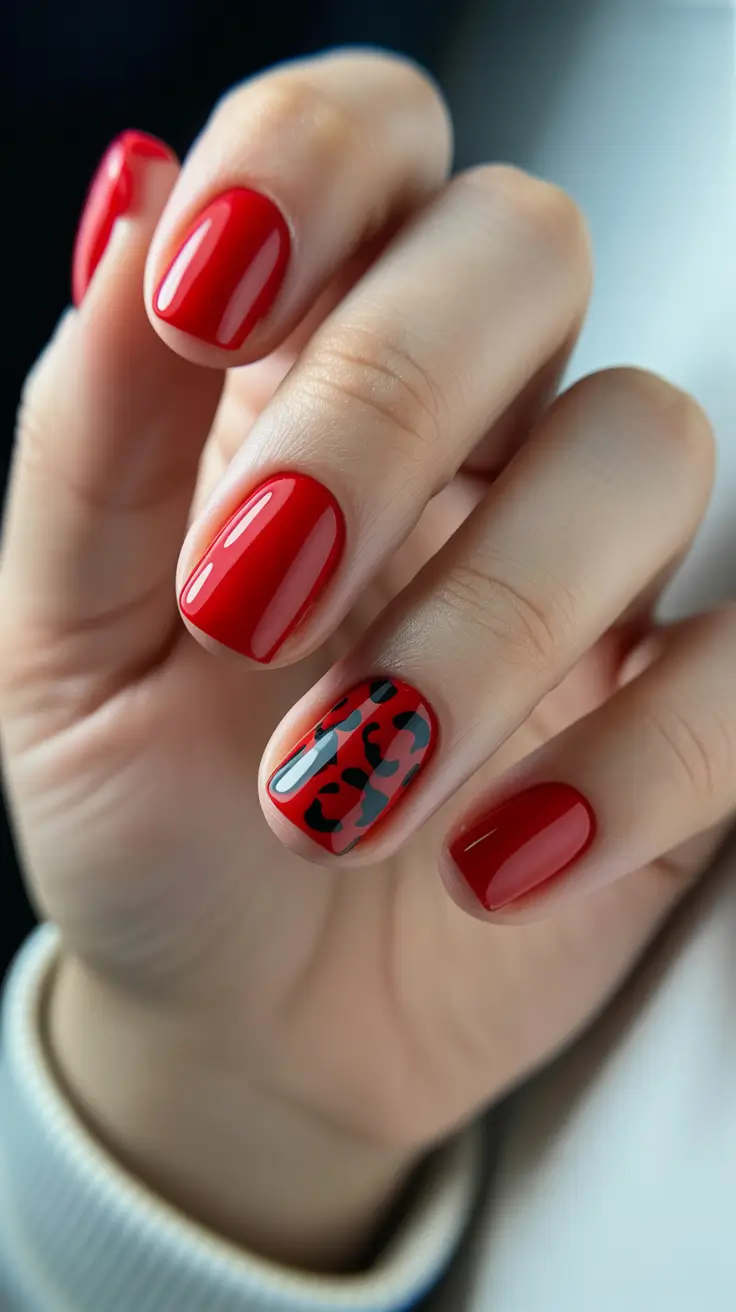 Trendy Red Nails Winter 2025-2026 Cherry Leopard Accent