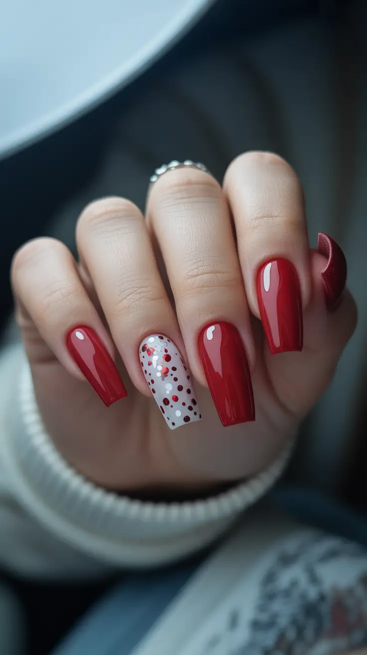 Trendy Red Nails Winter 2025-2026 Festive Polka Charm